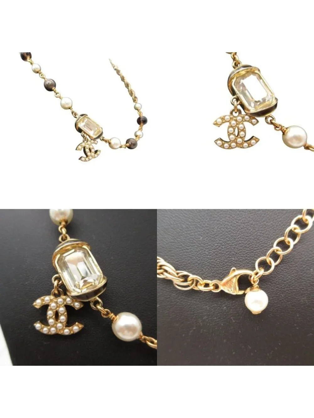 Chanel Necklace Pearl Bijou Stone CC Logo Gold